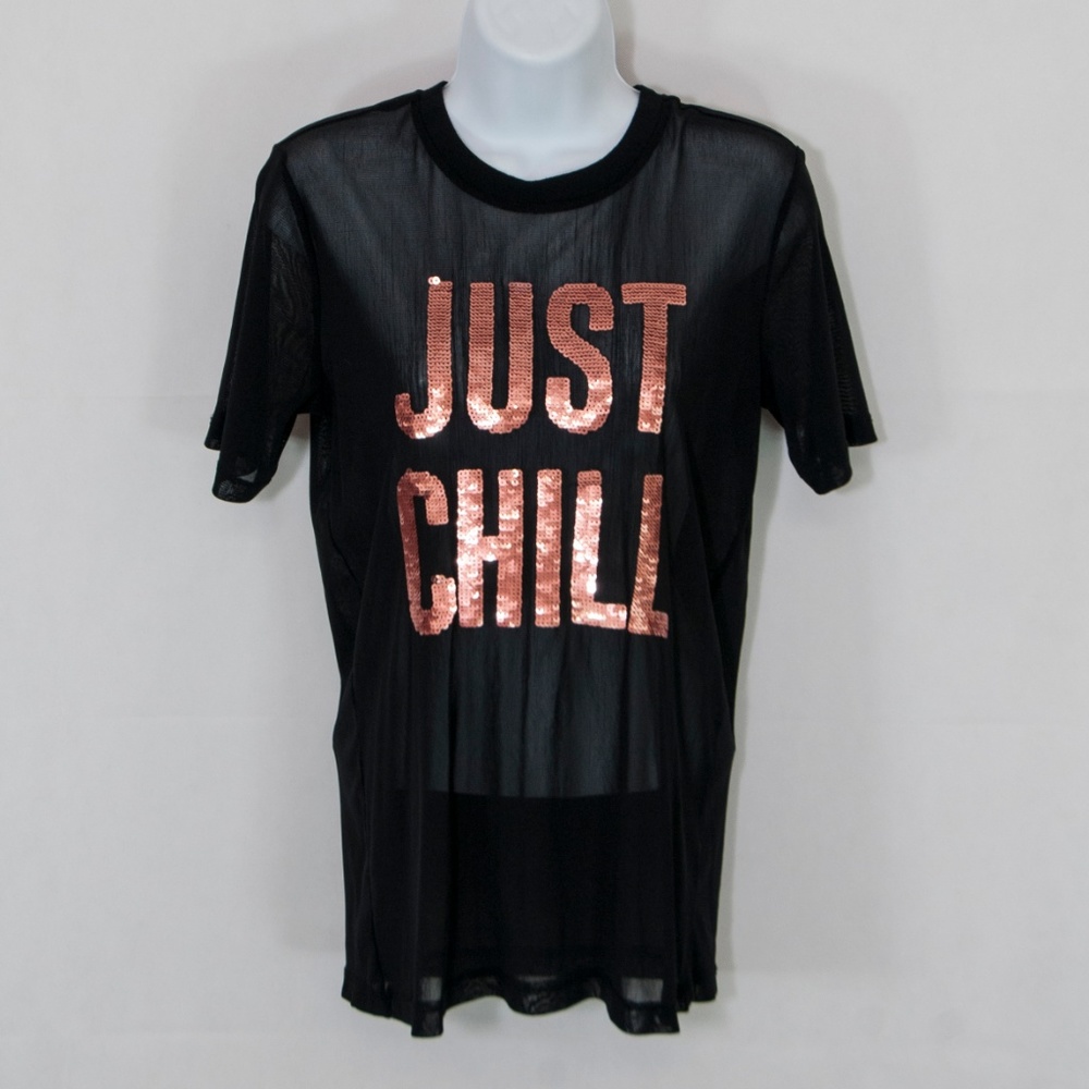 Forever 21 Just Chill Mesh Shirt Sequins S 2600X - Picture 2 of 5